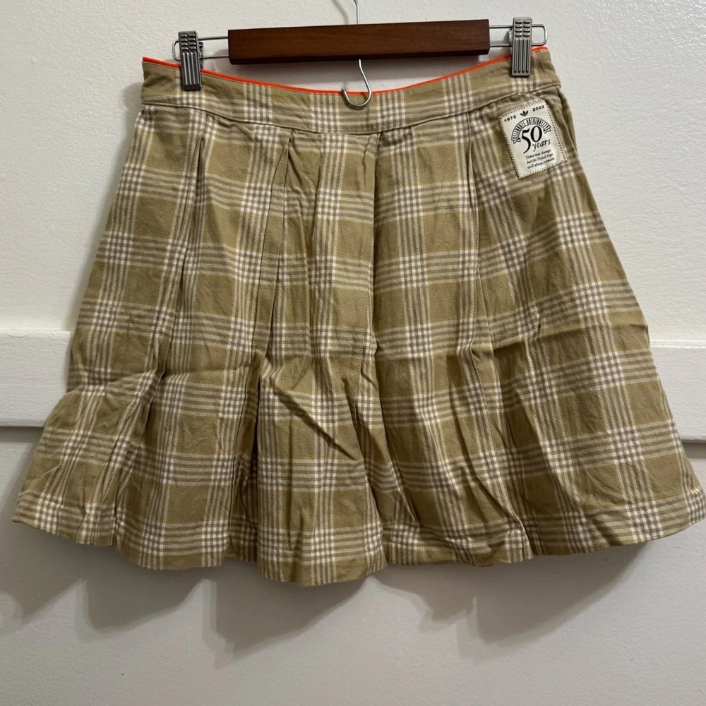Adidas Originals Beige Plaid Pleated Skirt with Logo (S)